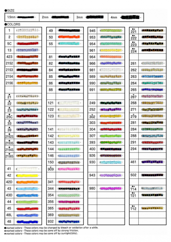 4 TOHO Sample Cards | #13-A - Cube "Size 1.5mm, 2mm, 3mm & 4mm" Beads, Free Download