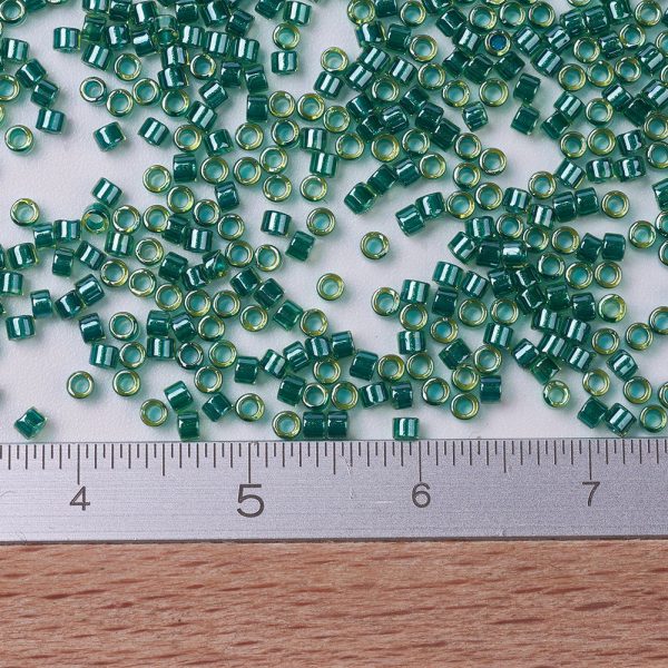 SEED JP0008 DB0919 2 MIYUKI DB0919 Delica Beads 11/0 - Transparent Sparkling Dark Teal Lined Chartreuse, 10g/tube