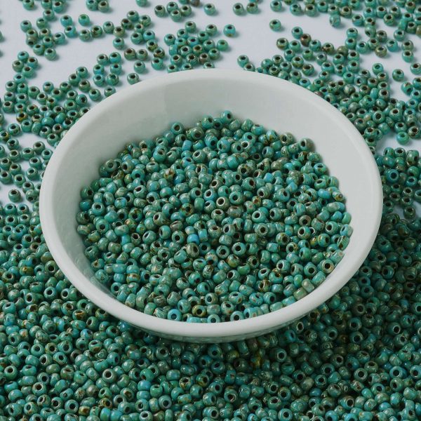 SEED JP0009 RR4514 MIYUKI 8-4514 Round Rocailles Beads 8/0, RR4514 Opaque Turquoise Blue Picasso, 10g/tube
