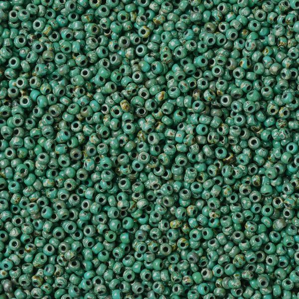 SEED JP0009 RR4514 1 MIYUKI 6-4514 Round Rocailles Beads 6/0, RR4514 Opaque Turquoise Blue Picasso, 10g/bag