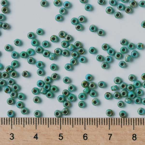 SEED JP0009 RR4514 2 MIYUKI 8-4514 Round Rocailles Beads 8/0, RR4514 Opaque Turquoise Blue Picasso, 10g/tube