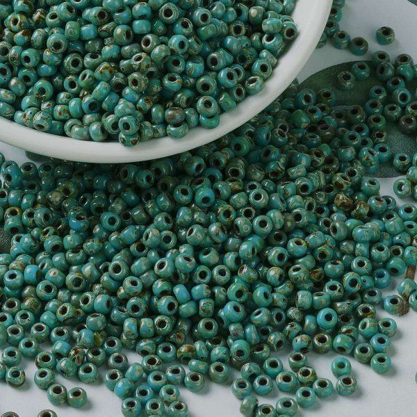 SEED JP0009 RR4514 3 MIYUKI 6-4514 Round Rocailles Beads 6/0, RR4514 Opaque Turquoise Blue Picasso, 10g/bag