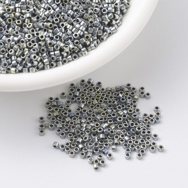 X SEED J020 DB0545 3 MIYUKI DB-545 Delica Beads 11/0 - (DB-512) Opaque Silver Blue Gold Iris (Palladium Plated AB), 10g/bag