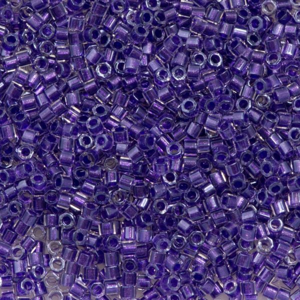 delica hex MIYUKI DBC0906 Delica Cut Seed Beads 11/0 - Transparent Purple-lined Luster Crystal Clear, 10g/bag